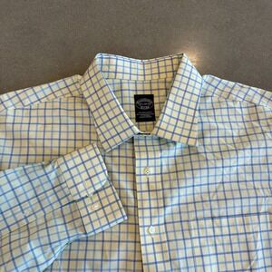 Brooks Brothers Mens Shirt 18.5 38 39 Check Oxford Button Stretch Supima Blend